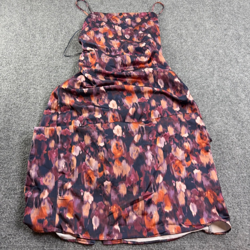 Jason Wu Midi Dress M Multicolor Abstract Floral Ruched Satin WT7458 Women